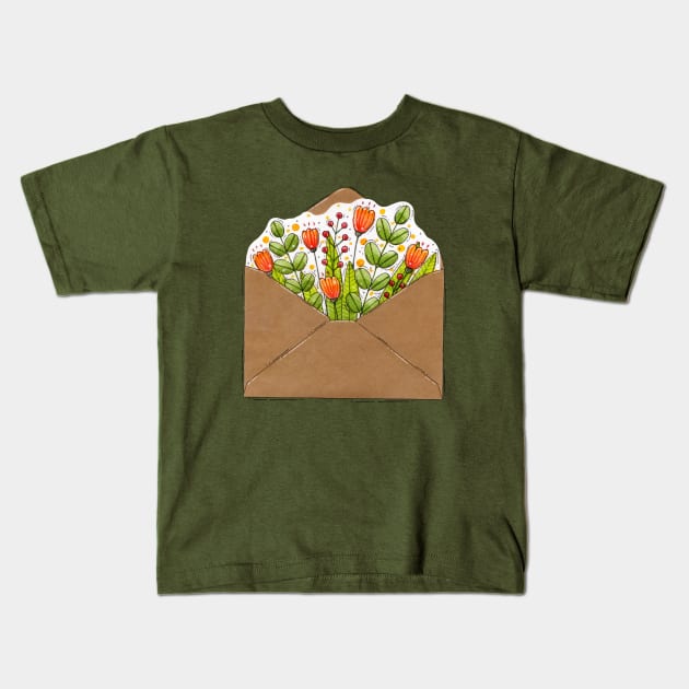 Floral envelope Kids T-Shirt by Tania Tania
